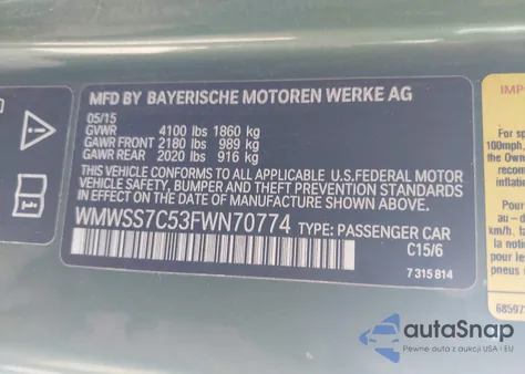 2015 Mini Paceman Cooper S from USA, damaged, VIN WMWSS7C53FWN70774